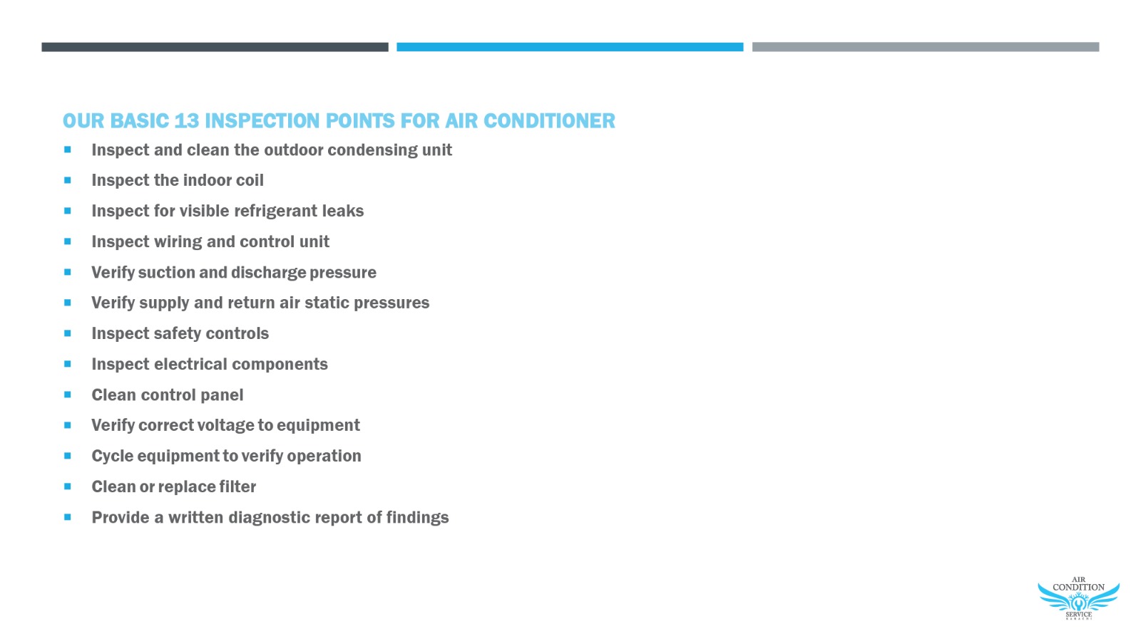 Inspection Process — Our structured AC inspection checklist